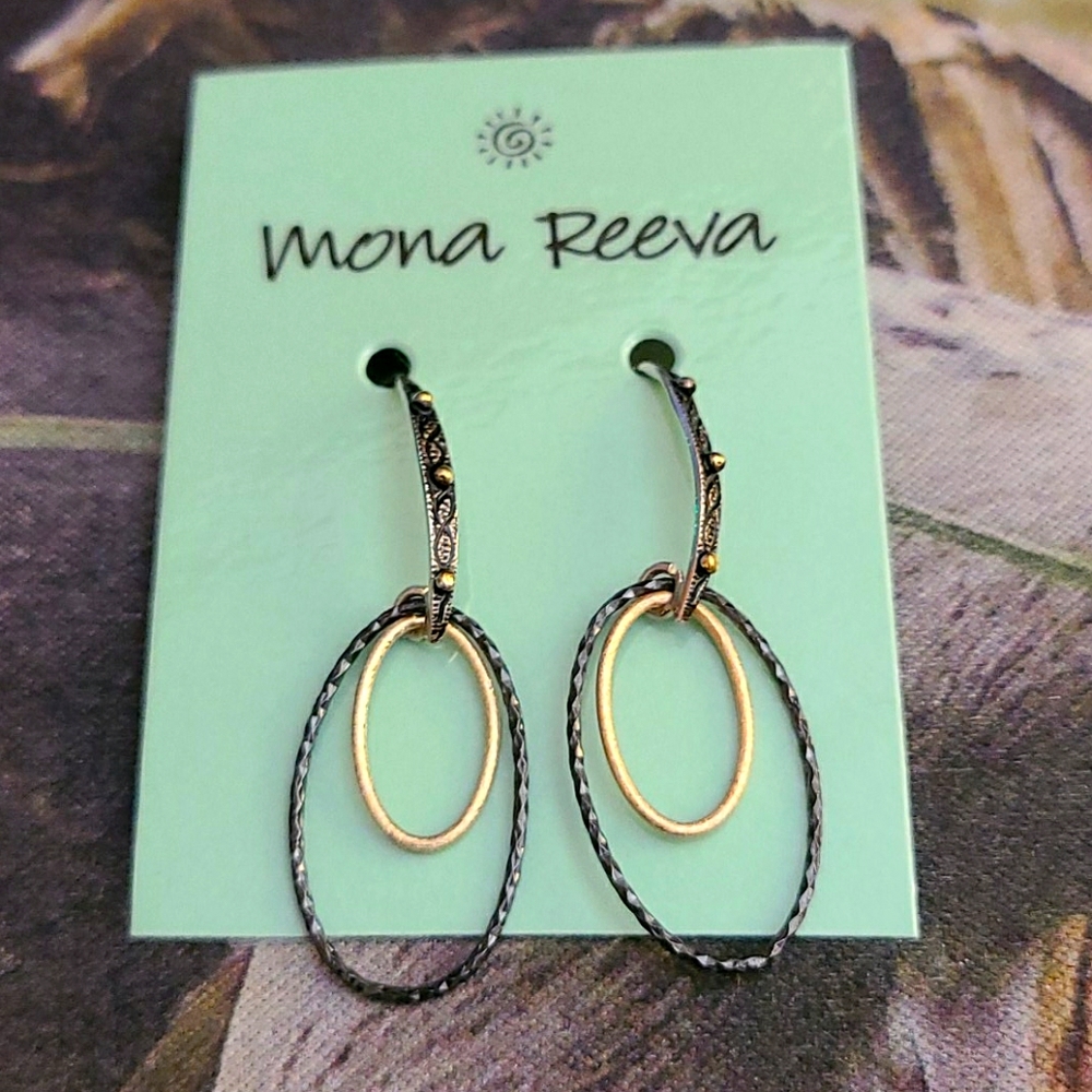 Earrings: Oxidized SS with Vermeil Drop Earrings
